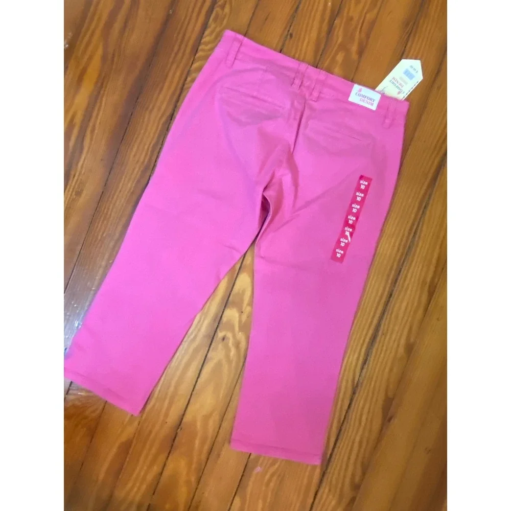 Comfort Denim Pink Cropped Pants‎ Womens Size 10 Capris Mid Rise Stretch New